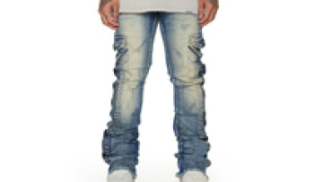 Custom Flare Denim Jeans Length Ripped Jean For Men Blue Wash Side Zipper Jeans1