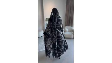Printed Open Abaya Set With Hijab (1)