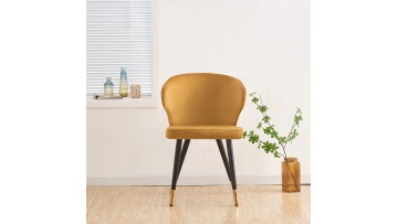 TL-23A14 Luxe Mustard Velvet Dining Chair with Black Iron Frame & Gold-Tipped Legs