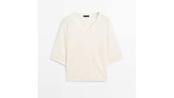 Women's versatile lazy and relaxed V-neck wool blend knit sweater
