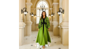 Muslim Women's Long Abaya Arabian Ramadan Jalabiya with Embroidery Dubai Islamic Floral Eid Dress Robe with Slit Sleeves Ruffles1