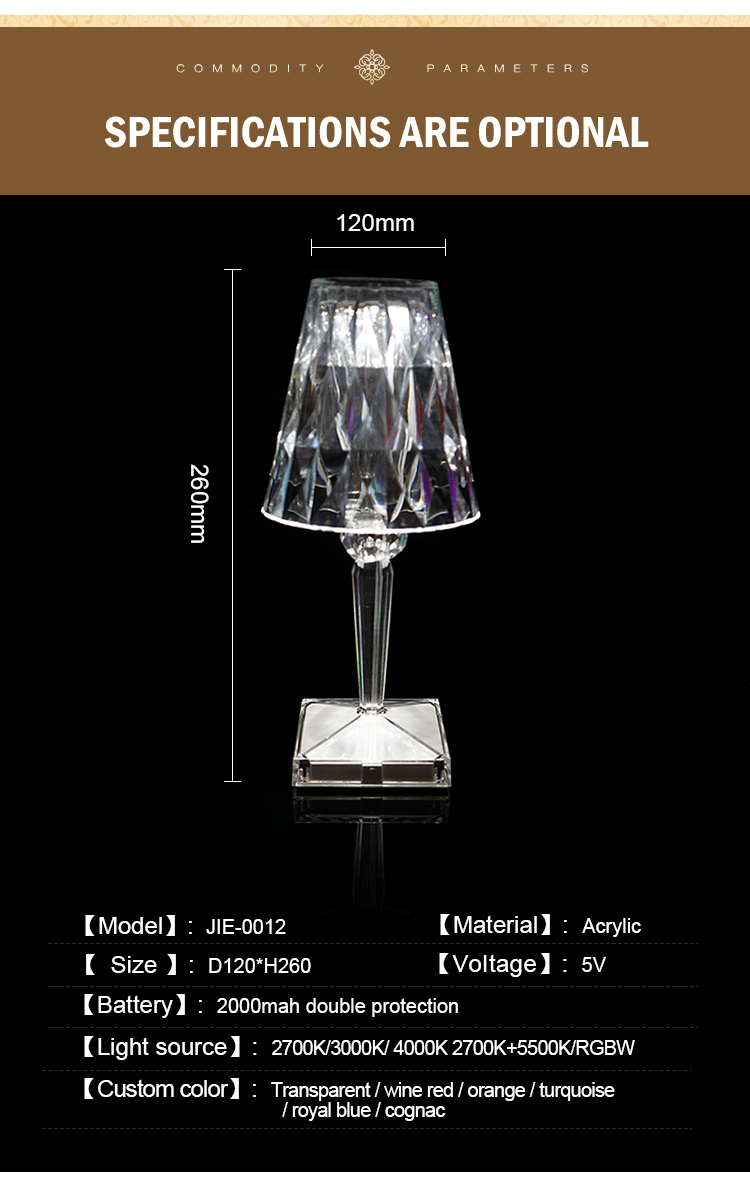 Modern Style Bar Hotel Restaurant Acrylic Portable USB Rechargeable Luxury Crystal Led Table Lamp