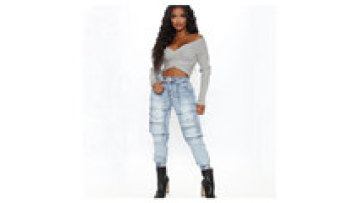 Stylish Custom Hip Hop Ladies Blue Jean Cargo Pants Jeans with Front Pockets Women1