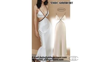 Plunge Neckline Binding White Midi Dress