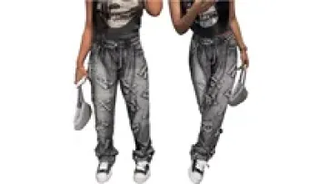 Fashion Women Streetwear Pants Jeans Style Print Loose Stretch Pants Casual Vintage Stacked Pants For Women1