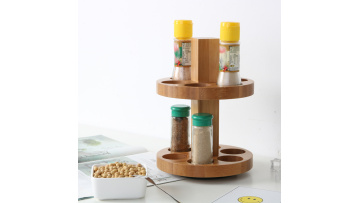 Bamboo 2 Tier Kitchen Spice Turntable 360 Degree Rotating Tabletop Spice Rack Stand1