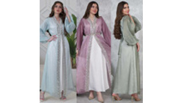 Islamic Clothing New Abaya 2025 Luxury Satin Flower Embroidery Cardigan 2 Pieces Set Abaya Modest Open Abaya Women Muslim Dress1