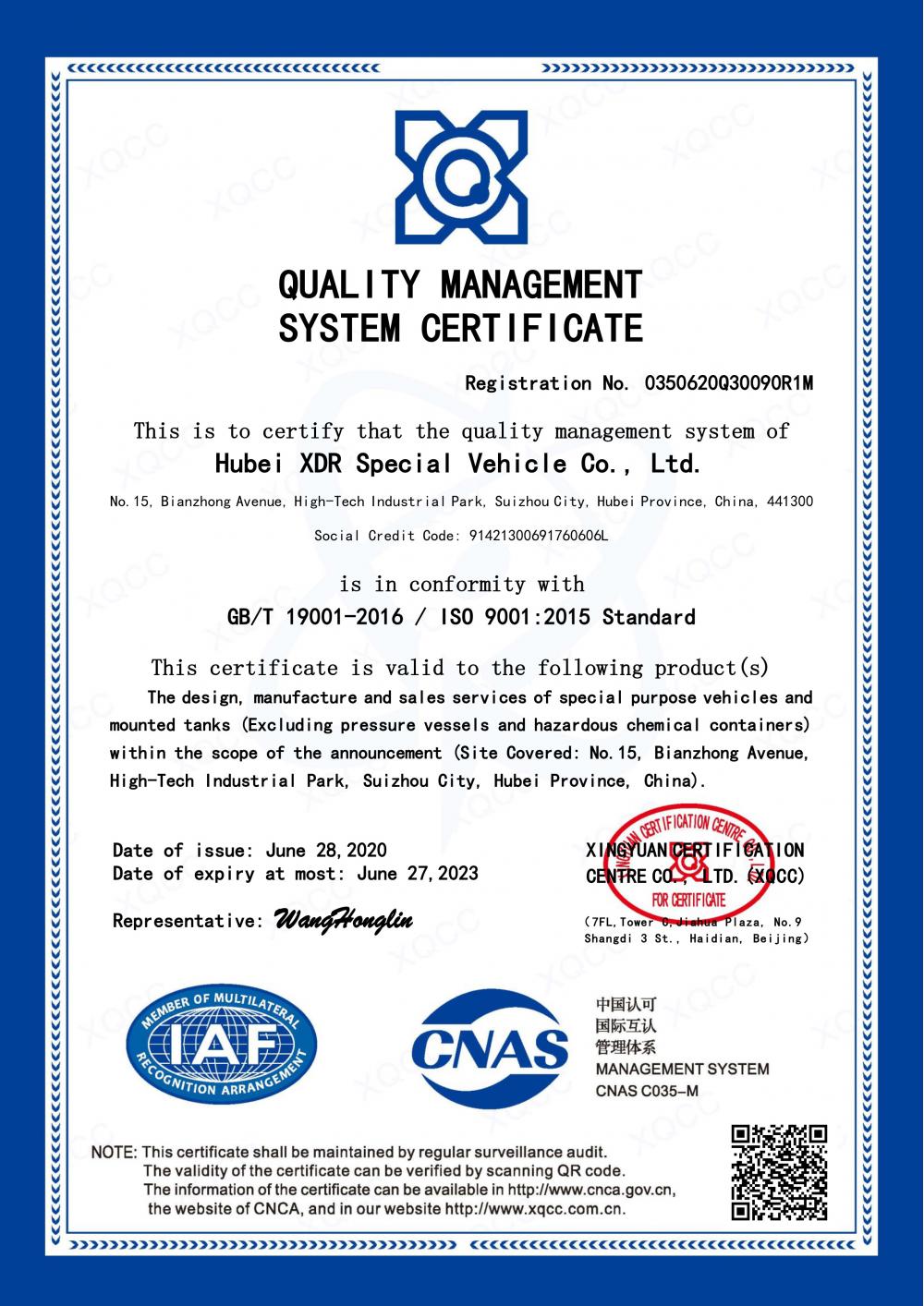 QUALITY MANAGEMENT SYSTEM CERTIFICATE 