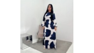 Fashion Ginkgo Printed Islamic Clothing Closed Abaya Women Muslim Dress Modest Dubai Abaya Kaftans Daily Dress1