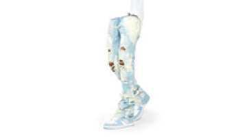 Fashion Light Blue Designer Skinny Screen Printed Patch Custom Ripped Distressed Vintage Washed Denim Jeans Men1