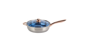 frying pan with blue glass lid