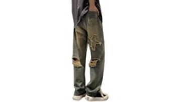 Garment Custom Logo Black Denim Patches Stitch Ripped Jeans Mens Loose Straight Jeans For Men Stylish1