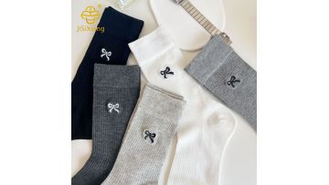 Korean version bow embroidery long tube socks thin stacking socks