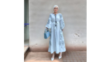 Malaysia Retro Ethnic Style Dress Women's New Spring Autumn Embroidered Lace up Lantern Sleeves Waist Cinching Muslim Long Dress1