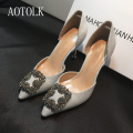 Women High Heels Brand Female Pumps Two Piece Colorful Metal Decoration Fashion Women Shoes Pointed Toe Casual Shoes 2020 PlusDE
