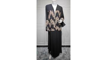 Black Lace Patchwork Open Abaya with Headscarf (1)