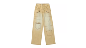 White Wash Padded Knee Cut Zipper Pocket Wide Leg Jeans Man Vintage Denim Pants1