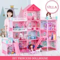 Princess Big Villa DIY Dollhouses Pink Castle Play Room With Figures Kit Assembled Doll House Toys for Girls Children Gifts