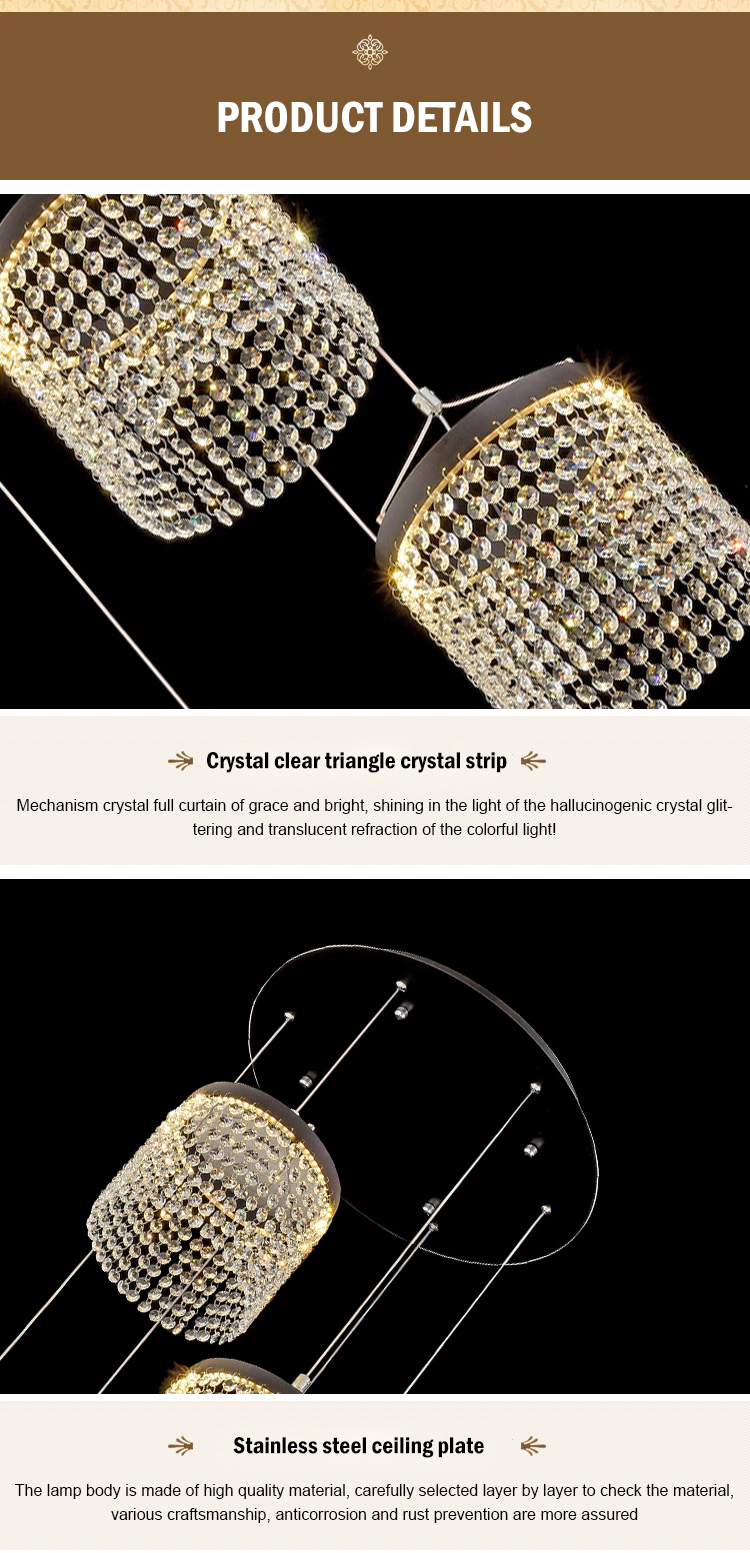 Energy saving aluminum luxury K9 crystal 72w 120w ceiling modern chandeliers