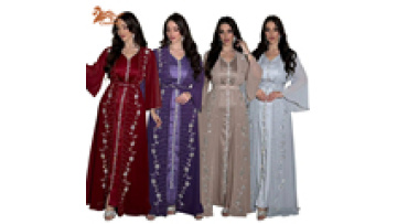 Abaya Dubai 2024 Chiffon Abaya 2 Pieces Set Diamond Flare Sleeve Ladies Abaya Dresses1