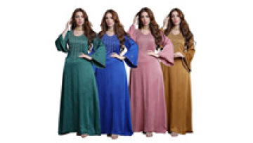 Particular Muslim Abaya Shiny Beadings Long Dress Loose Sleeves Solid Color Design Abaya Femmes Robe Musulmane1