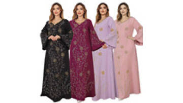 Luxury Hot Diamond Muslim Abaya Dubai Fashion Rhinestone Embellished Oman Dress Long Sleeve Maxi Gown1
