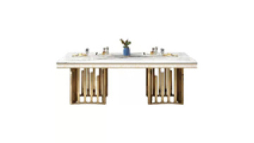 Modern luxury dining room furniture gold stainless steel marble top dining table rectangle dining table with 6 seater1