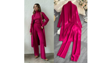 Knitted Set Women's Long Shawl Cardigan High Neck Sweater Wide Leg Pants Shirt High Waist Pants for Women Casual 3 Piece Sets1