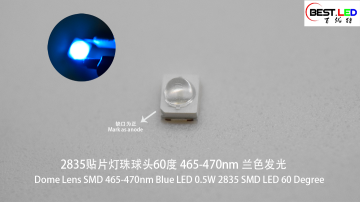Dome Lens 465-470nm Blue LED 0.5W 2835 60 Degree