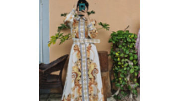 UNI Golden Dress Pattern Printed Temperament Waist Slim Style Swing Women's Dresses1
