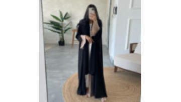 Fashion Open Abaya Bell Sleeves Dubai Abaya Muslim Dress Back Pleated Design Modest Long Robe1