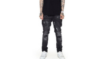 Custom Streetstyle Skinny Fit Denim Ripped White Splash-ink Jeans Mens Straight Fit Destroy Washed Jeans1