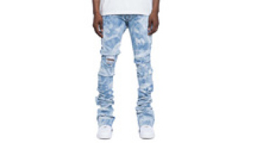 Customized Logo Distressed Ripped Homme Fashion Tie Dye Skinny Denim Stacked Jeans For Men1