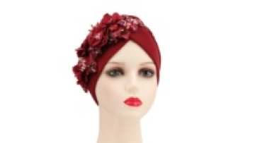 Wholesale Air Layer Multi-Fold Hot Stamping Diamond Sticky Flower Head Wrap Turban1