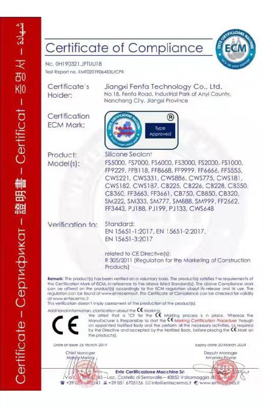 CE certification for silicone sealants