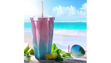Stainless steel rhombus cup with straw