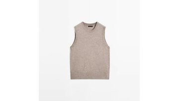 Women's short wool blended crew neck vest