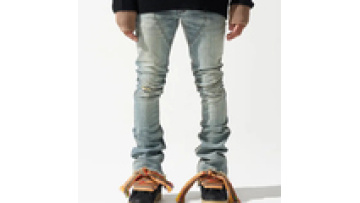 Custom Logo OEM Service Vintage Wash Panels Distressed Flare Men Pants Skinny Stacked Men's Jeans1