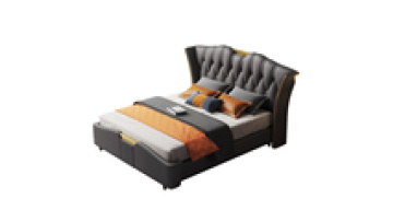 Upholstered Platform Bed luxury High headboard foam modern king size bedroom furniture queen size leather bed frame1