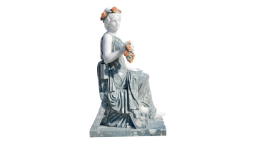 Marble Seated Goddess Statue with Floral Rose Decor