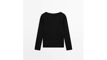 Women's simple solid color lazy thin boat neck lon
