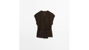 Women's minimalist knot decoration cross sleeveless kimono style jacket