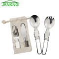 Reusable Folding Flatware Set Camping Tableware for Picnic Hiking Survival Stainless Steel Cutlery Outdoor Cooking Supplies Fork