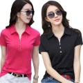 Women's Polo Shirt 2020 Summer Short Sleeve Cotton Office Work Basic solid Polo Shirt Women Casual Slim Women Shirts Lapel tee