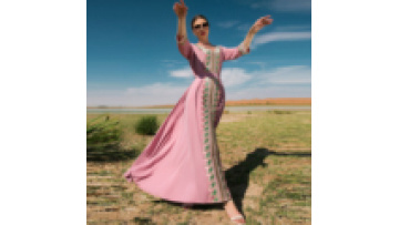 Top Selling Islamic Clothing Cherry Blossom Pink Embroidered Lace Dress Elegant Retro Women Abaya Custom Muslim Dress1