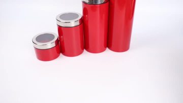 red stainless steel kitchen canister