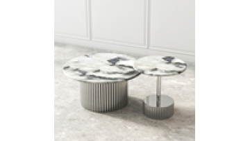 Italian Minimalist Size Round Water Ripple Stainless Steel Marble Silver Wabi Sabi Tea Table1