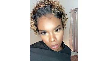 Cheap Ombre Color Human Hair Pixie Cut Wig 1b/27 Blonde 13x1 Transparent Lace Front Wig Virgin Hair Curly Wigs For Black Women1