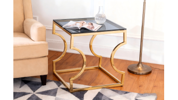 TL-AS18G Modern Geometric Gold End Table Featuring Smoked Grey Glass Design
