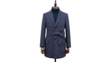 New Arrival Grey Herringbone Tweed Men's Long Coat Fashion Style Jacket with Belt1